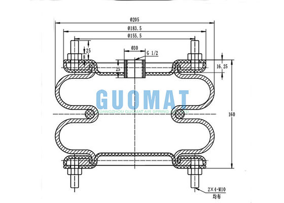 8" la placa de aluminio del pedernal industrial de la amortiguación de aire con resorte W01R584055 del reborde X2 enrolló los bramidos de goma
