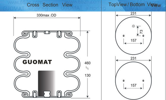 Contitech Air Spring FT330-29 498 Triángulo 6334 / 4432 Bolsa de aire triple enroscada para Ridewell 1003588030C