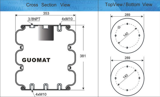 Primavera de aire industrial 4xM10 GUOMAT de tornillo No. 3B7383-3/8 Bellow No.3B383 Diámetro natural 351mm