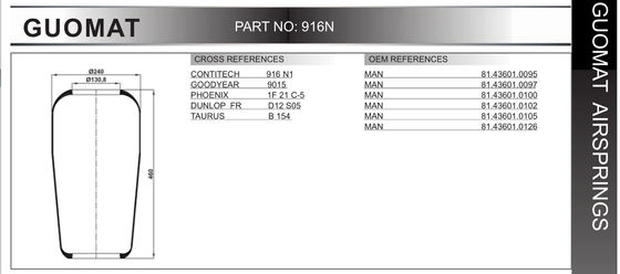 La amortiguación de aire con resorte grita 916N1 Contitech 9015 Goodyear Front Natural Rubber Air Bag