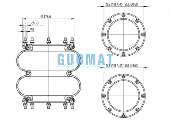291.2.201 T291/2 Balona de suspensión neumática 365461 Muelle neumático corrugado 81720882 LANCIA