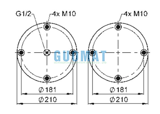 10''X2 Fuelled Rubber Bellow FD 210-22 1/2 M10 Contitech Flange Industrial Air Spring